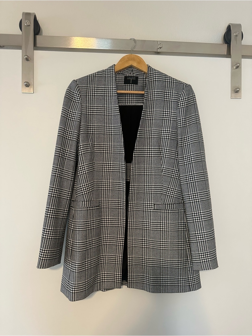 T Tahari Black & White Glen Plaid Open Blazer